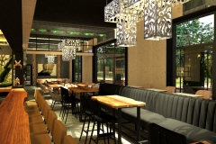 Zicht vanaf  de bar van Buck bar.kitchen.  Voorstel - 2021